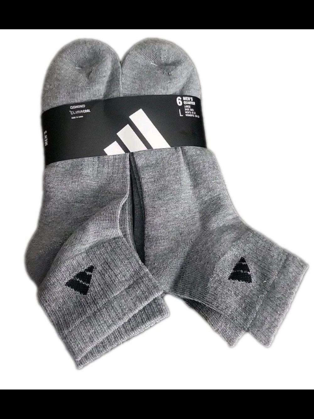 Adidas Men Cushioned ClimaCool Quarter Socks 6-Pairs Shoe Size 8-12 Gray